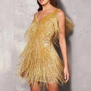Damen Cocktailkleid A-Linie Festlich Fransen Pailletten 4