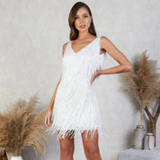 Damen Cocktailkleid A-Linie Festlich Fransen Pailletten 5