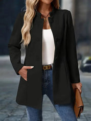 Damen Eleganter Stehkragen Blazer Figurschmeichelnder Taillierter Schnitt Modern 2