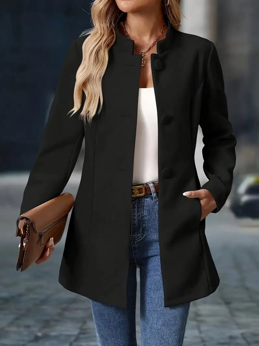 Damen Eleganter Stehkragen Blazer Figurschmeichelnder Taillierter Schnitt Modern 6