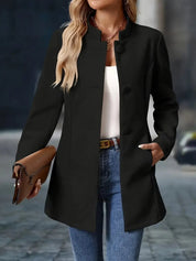 Damen Eleganter Stehkragen Blazer Figurschmeichelnder Taillierter Schnitt Modern 6