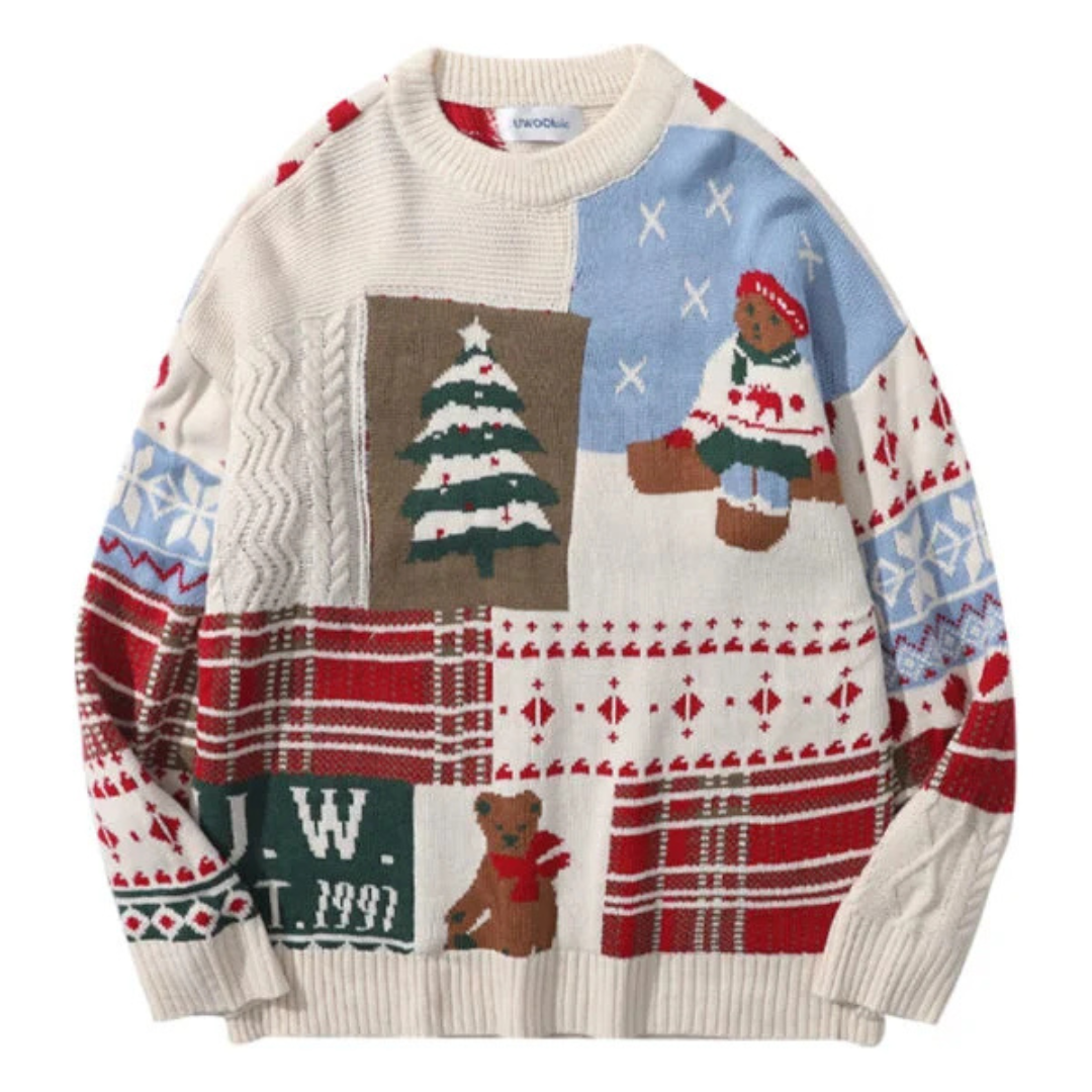 Damen Festlicher Weihnachtspullover Bärenmotiv Gemütlicher Strick 0