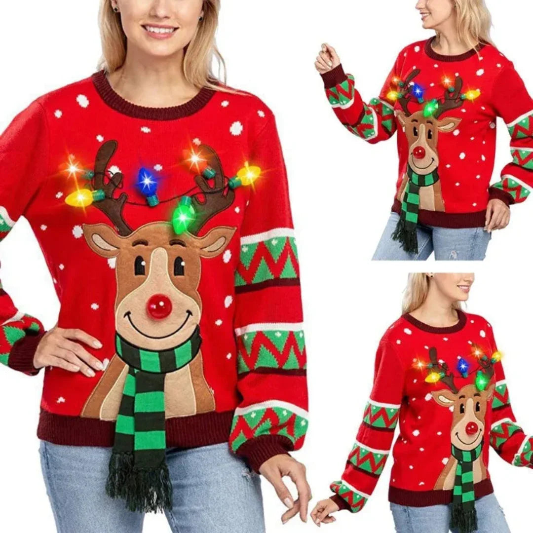 Damen Festlicher Weihnachtspullover mit LED-Lichtern Strick Warm 0