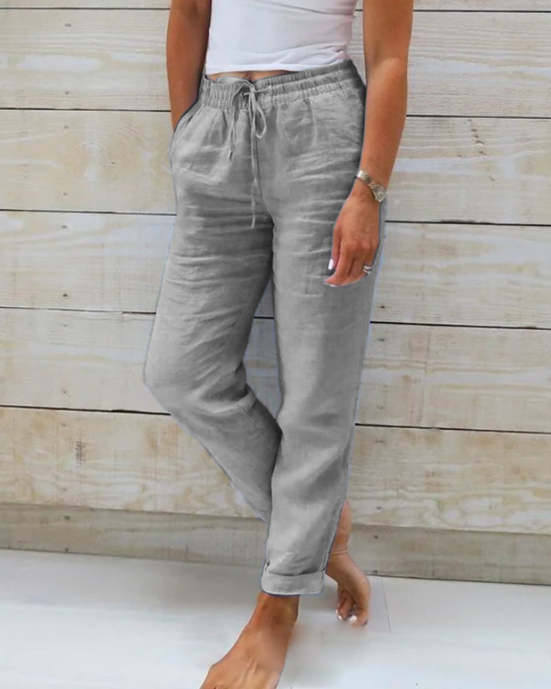 Damen Freizeithose mit elastischem Bund und Kordelzug für lässige Anlässe 1