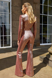 Damen Glitzernder Abendjumpsuit Mit Gürtel Eleganter Look 3