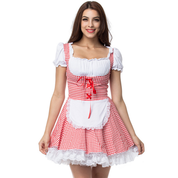 Damen Kariert Schulterfrei Oktoberfest Dirndl Kleid 1