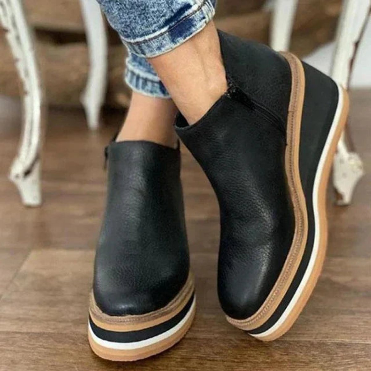 Damen Keilabsatz Ankle Boots mit Plateau und Arch Support – Stilvolle Herbst- und Winterstiefel mit seitlichem Reißverschluss 2