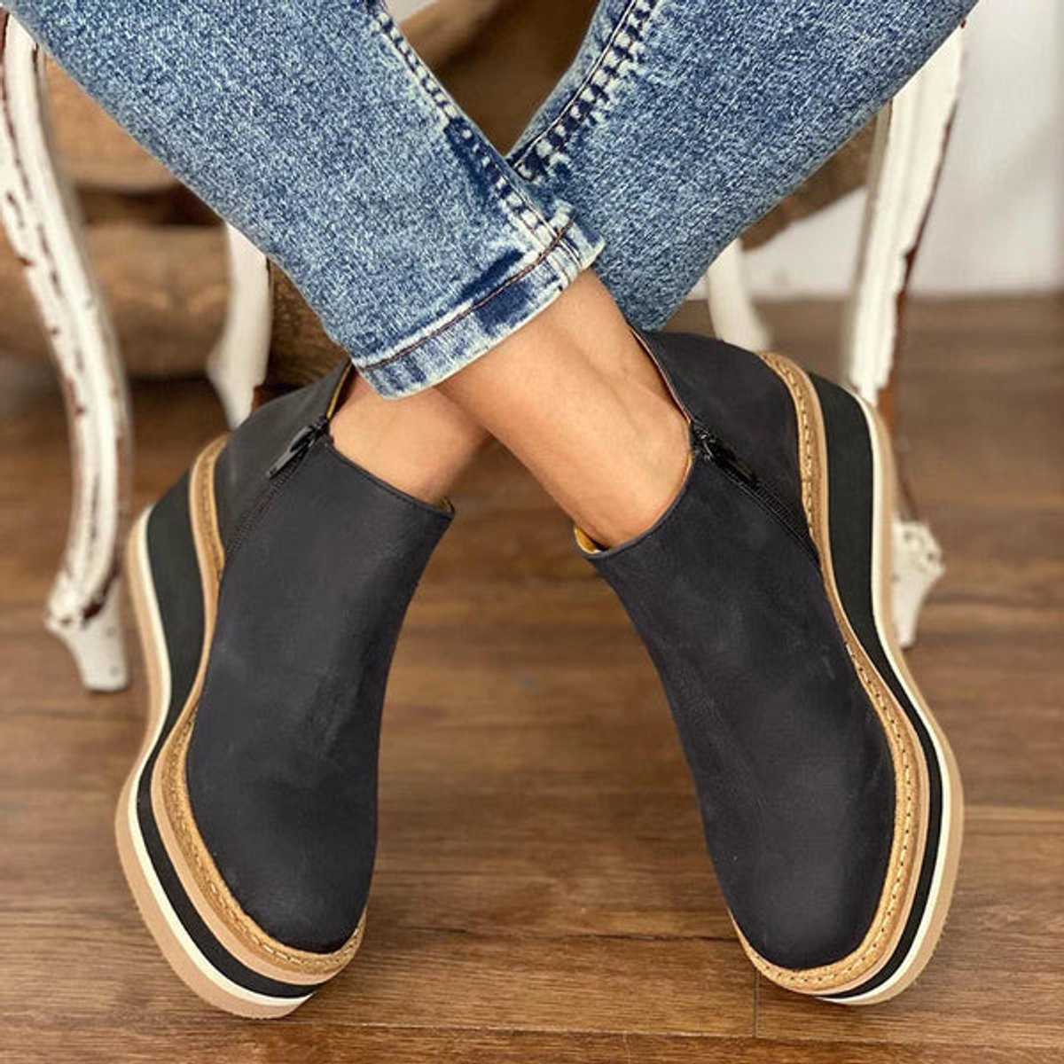 Damen Keilabsatz Ankle Boots mit Plateau und Arch Support – Stilvolle Herbst- und Winterstiefel mit seitlichem Reißverschluss 3
