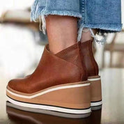 Damen Keilabsatz Ankle Boots mit Plateau und Arch Support – Stilvolle Herbst- und Winterstiefel mit seitlichem Reißverschluss 6