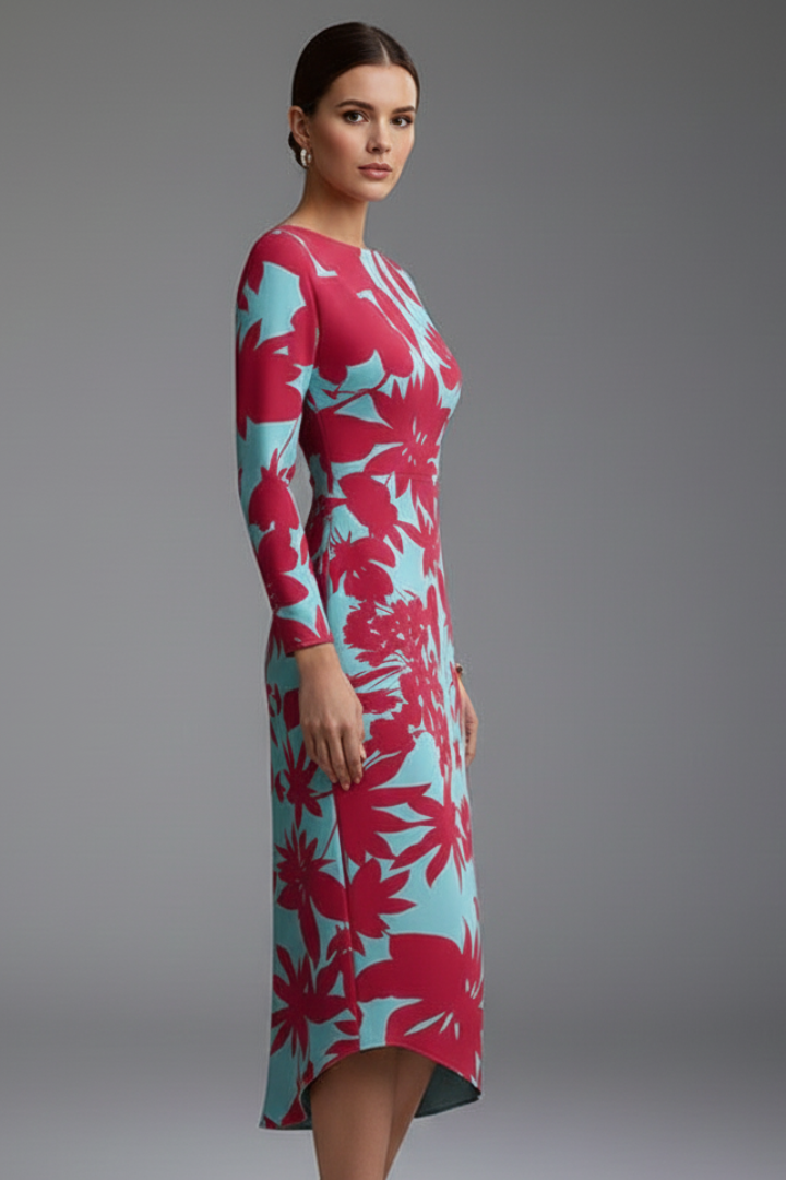 Damen Langarmkleid mit Unregelmäßigem Saum Sommerkleid Lässiger Schnitt 3