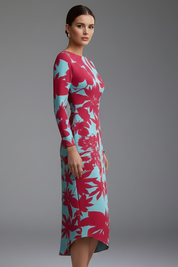Damen Langarmkleid mit Unregelmäßigem Saum Sommerkleid Lässiger Schnitt 3