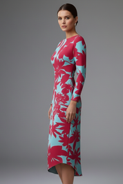 Damen Langarmkleid mit Unregelmäßigem Saum Sommerkleid Lässiger Schnitt 4