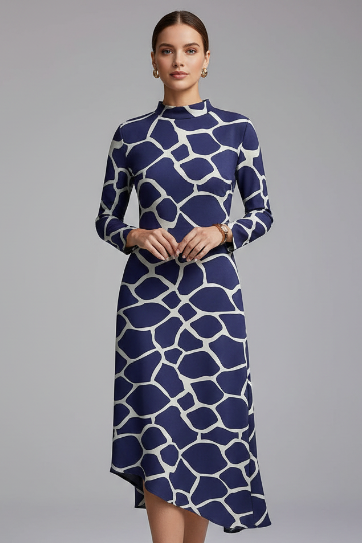 Damen Langarmkleid mit Unregelmäßigem Saum Sommerkleid Lässiger Schnitt 8