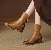 Damen Leder Ankle Boots mit Orthopädischer Arch Support und Blockabsatz 0
