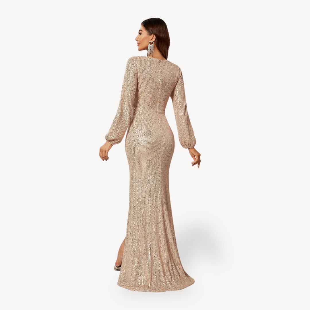 Damen Maxi Kleid Glamour Pailletten Elegant 3