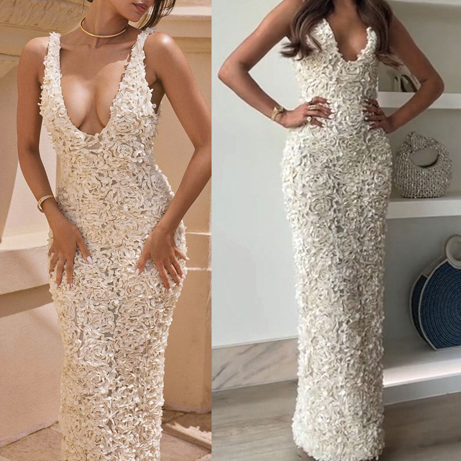 Damen Midikleid aus Spitze mit breiten Trägern für elegante Anlässe 0