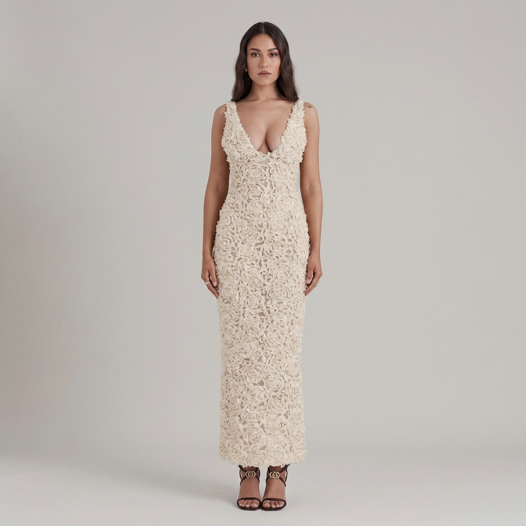Damen Midikleid aus Spitze mit breiten Trägern für elegante Anlässe 1