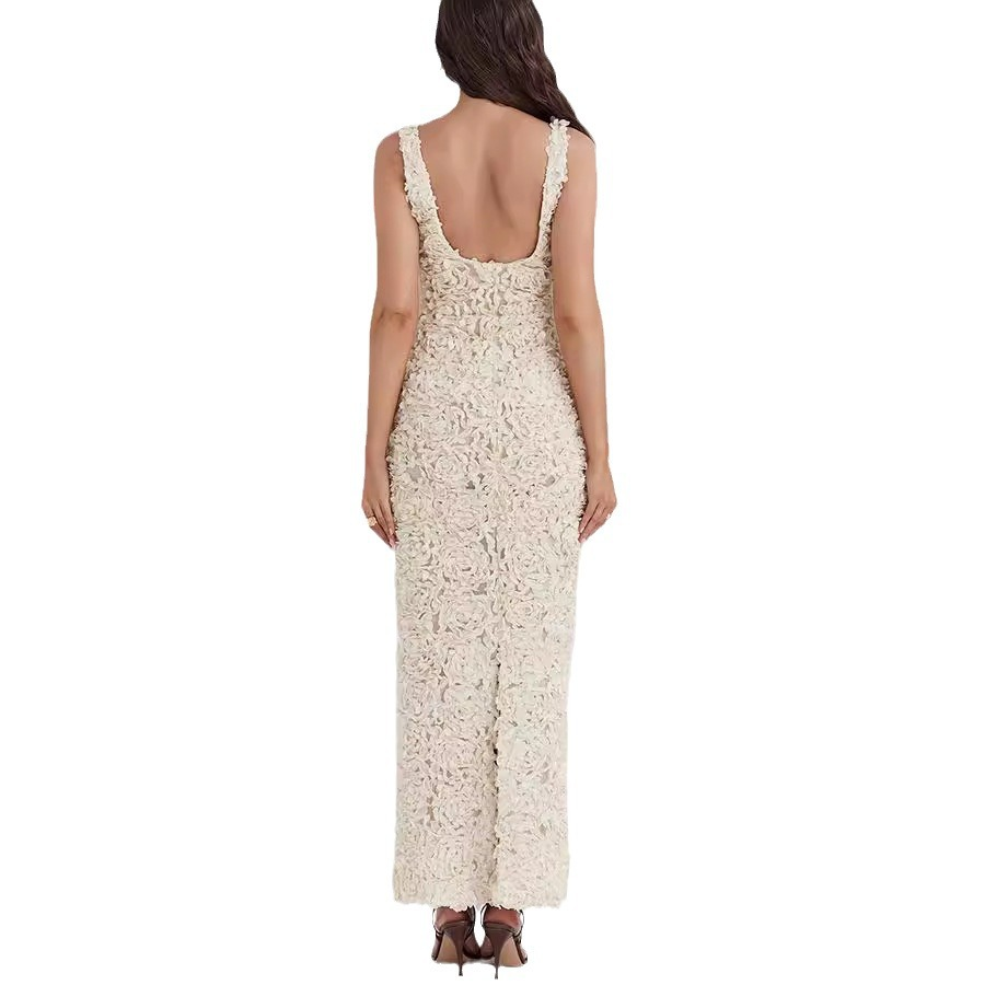 Damen Midikleid aus Spitze mit breiten Trägern für elegante Anlässe 5