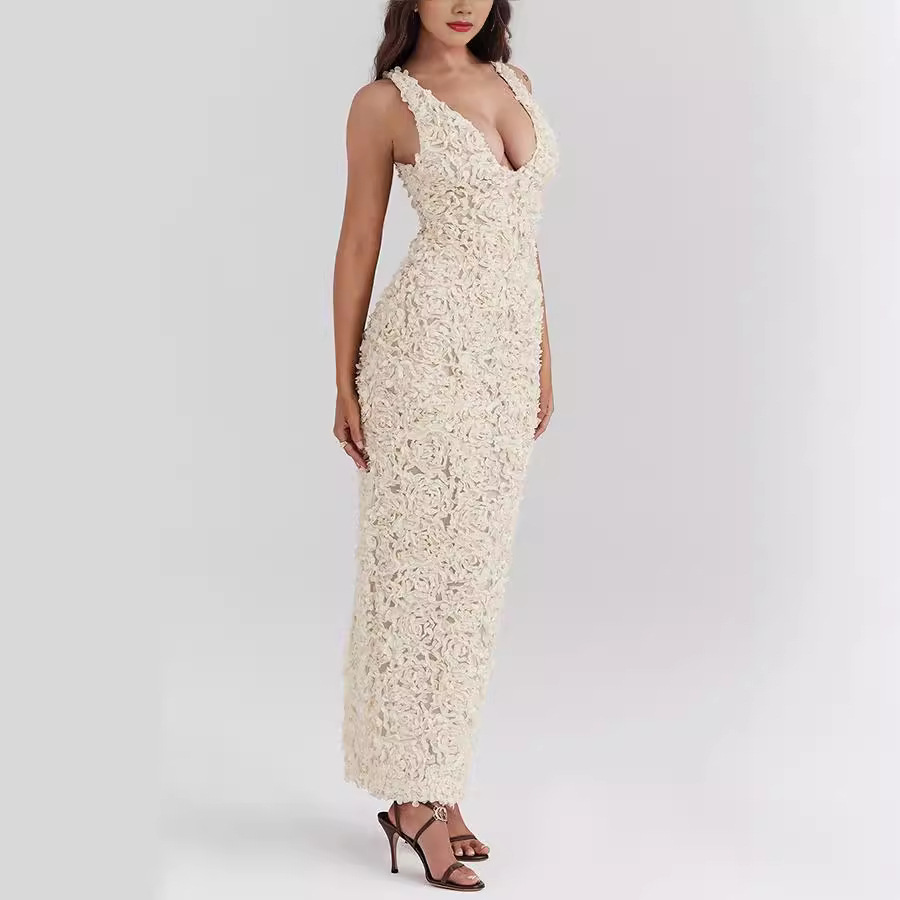 Damen Midikleid aus Spitze mit breiten Trägern für elegante Anlässe 6