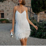Damen Mini-Kleid Glamourös Mit Pailletten Und Federn 4