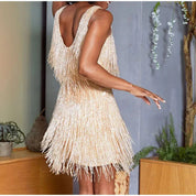 Damen Mini-Kleid Glamourös Mit Pailletten Und Federn 5