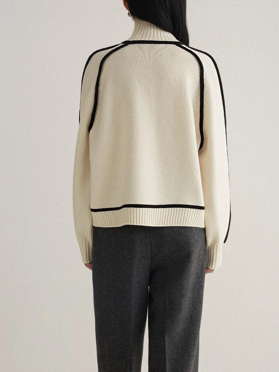 Damen Oversized Rollkragenpullover mit Kontraststreifen – Lässiger Strickpullover für Herbst und Winter, Bequeme Passform 6