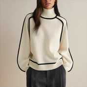 Damen Oversized Rollkragenpullover mit Kontraststreifen – Lässiger Strickpullover für Herbst und Winter, Bequeme Passform 7