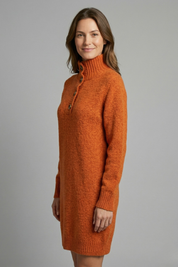 Damen Pulloverkleid mit Stehkragen und Knopfleiste Langarm Casual 2