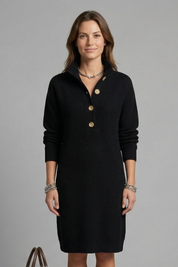 Damen Pulloverkleid mit Stehkragen und Knopfleiste Langarm Casual 6