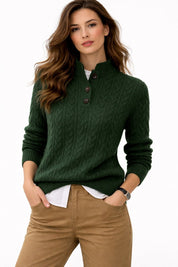 Damen Rollkragenpullover mit Kabelstrick und Knopfleiste für Herbst und Winter 1