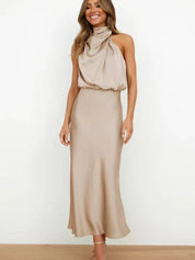 Damen Satin Cocktailkleid Elegant Schulterfrei Midi Abendkleid für festliche Anlässe 1