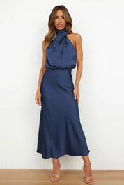 Damen Satin Cocktailkleid Elegant Schulterfrei Midi Abendkleid für festliche Anlässe 4