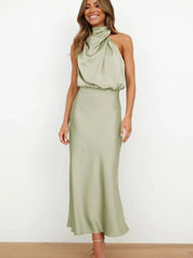 Damen Satin Cocktailkleid Elegant Schulterfrei Midi Abendkleid für festliche Anlässe 6