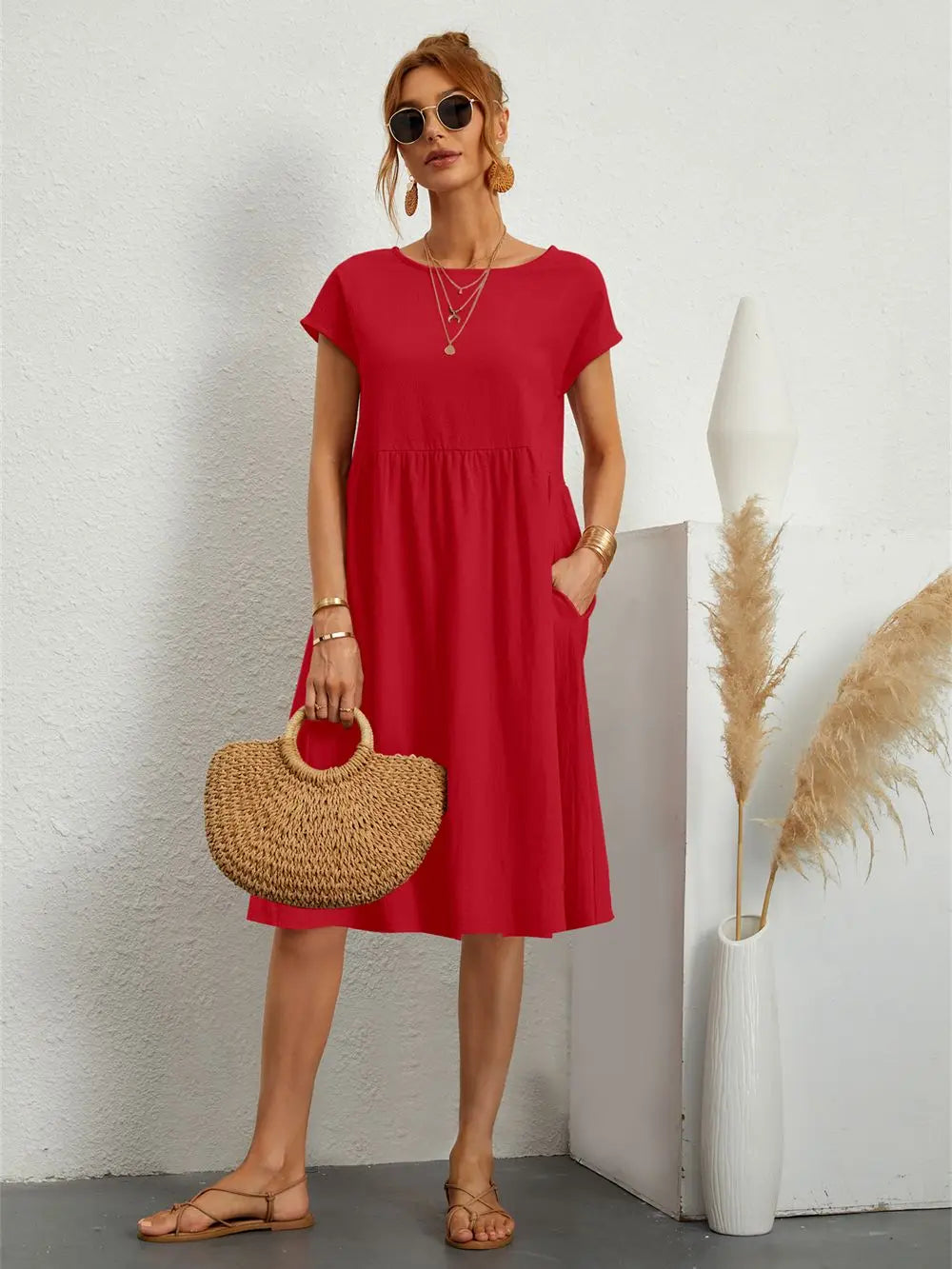 Damen Sommerkleid Mit Taschen Lässig Elegant Bequem Für Alltag Und Freizeit 0