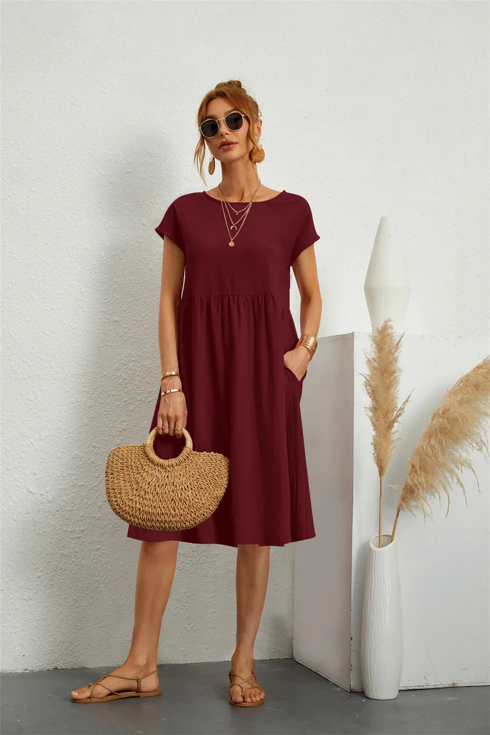 Damen Sommerkleid Mit Taschen Lässig Elegant Bequem Für Alltag Und Freizeit 10