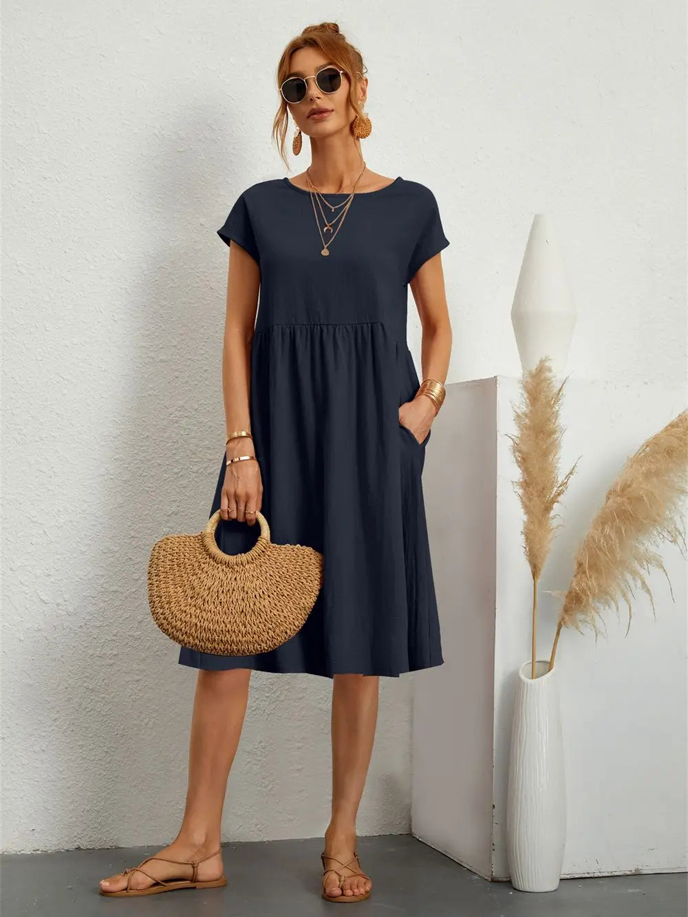 Damen Sommerkleid Mit Taschen Lässig Elegant Bequem Für Alltag Und Freizeit 5