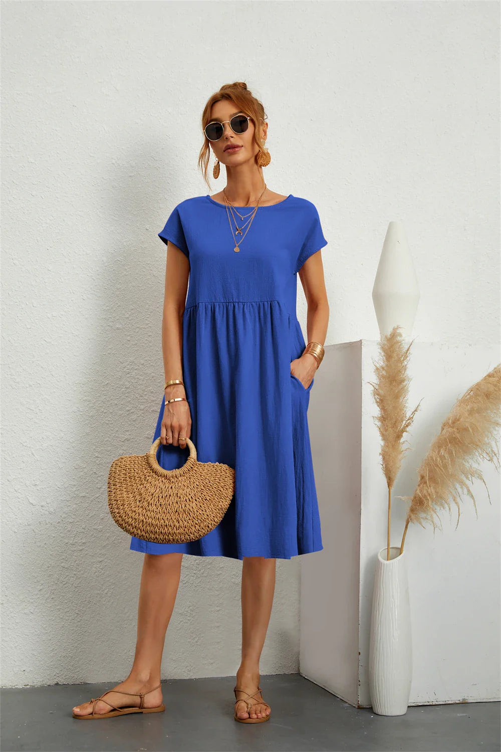 Damen Sommerkleid Mit Taschen Lässig Elegant Bequem Für Alltag Und Freizeit 7