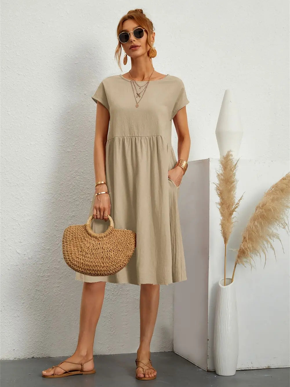 Damen Sommerkleid Mit Taschen Lässig Elegant Bequem Für Alltag Und Freizeit 8