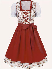Damen Stilvolle Rot Oktoberfest Dirndl Kleid 2