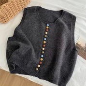 Damen Strickweste Ärmellos mit Bunter Knopfleiste Vielseitige Layering Weste 4