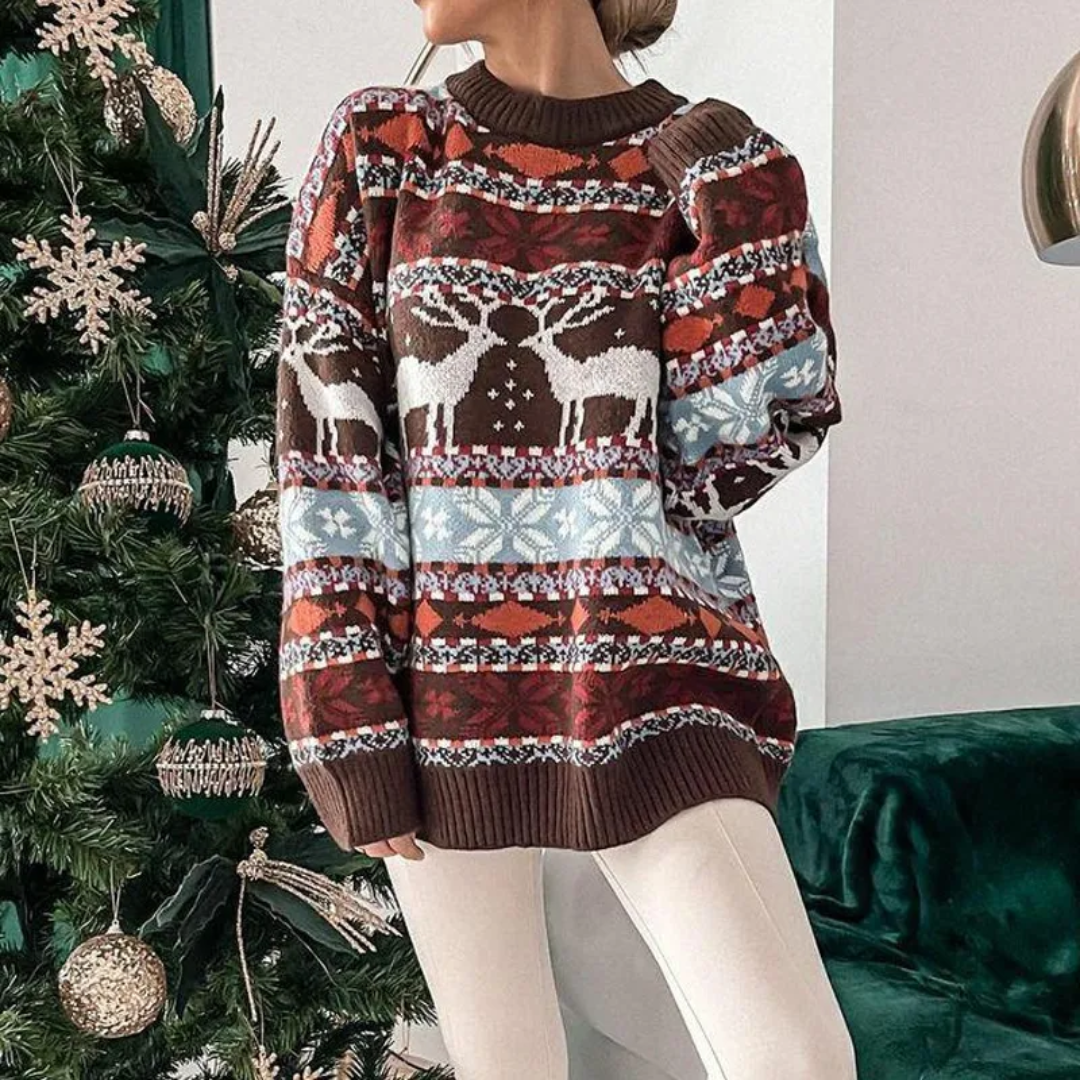 Damen Übergroßer Weihnachtspullover Gemütlich Weicher Stoff 0