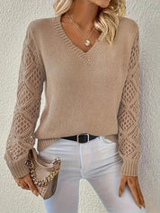 Damen V-Ausschnitt Pullover Mit Lochstrick – Eleganter Strickpullover Für Frühling Und Herbst 3