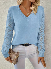 Damen V-Ausschnitt Pullover Mit Lochstrick – Eleganter Strickpullover Für Frühling Und Herbst 4