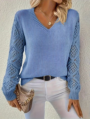 Damen V-Ausschnitt Pullover Mit Lochstrick – Eleganter Strickpullover Für Frühling Und Herbst 5