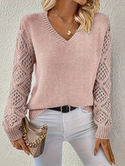 Damen V-Ausschnitt Pullover Mit Lochstrick – Eleganter Strickpullover Für Frühling Und Herbst 6