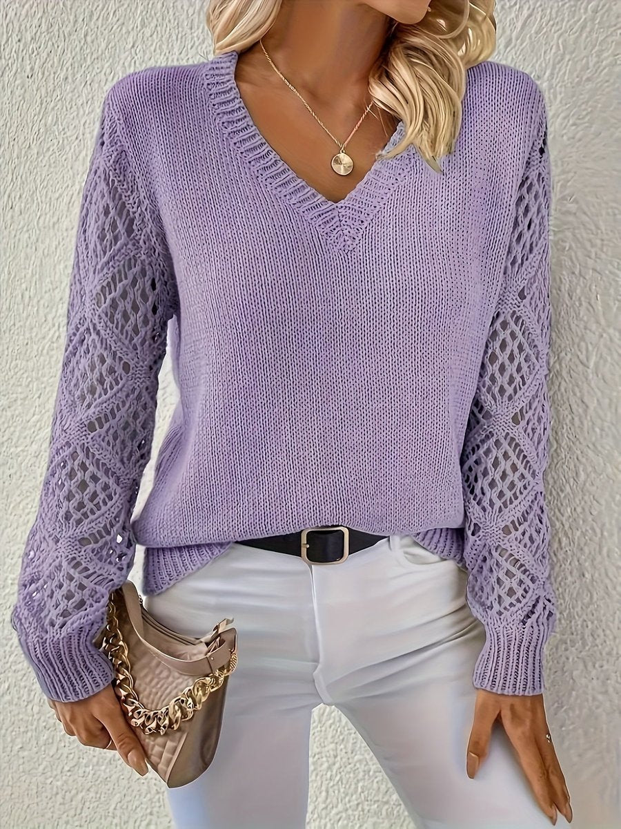 Damen V-Ausschnitt Pullover Mit Lochstrick – Eleganter Strickpullover Für Frühling Und Herbst 8