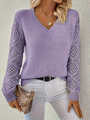 Damen V-Ausschnitt Pullover Mit Lochstrick – Eleganter Strickpullover Für Frühling Und Herbst 8