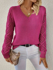Damen V-Ausschnitt Pullover Mit Lochstrick – Eleganter Strickpullover Für Frühling Und Herbst 9