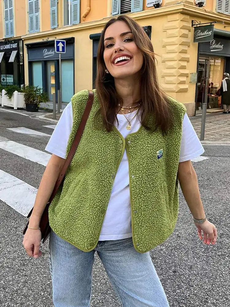 Damen Weste Ärmellos Lockerer Schnitt Kuschelig Warm Vielseitig Layering für Herbst Frühling 0
