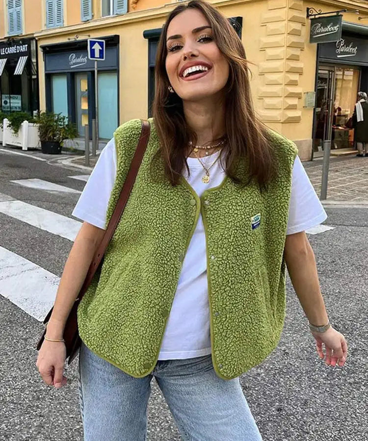 Damen Weste Ärmellos Lockerer Schnitt Kuschelig Warm Vielseitig Layering für Herbst Frühling 0